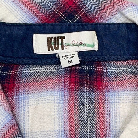 Kut From The Cloth Flannel Shirt Women Medium Plaid Button Down Roll Up Sleeve - Picture 3 of 12